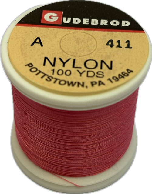 Gudebrod Nylon Thread - Size A - Hot Pink 411 (100 Yard Spool)