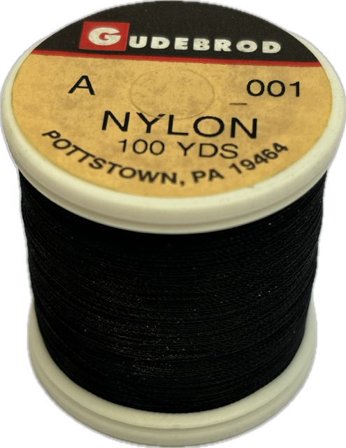 Gudebrod Nylon Thread- Size A - Black 001 (100 Yard Spool) – REC
